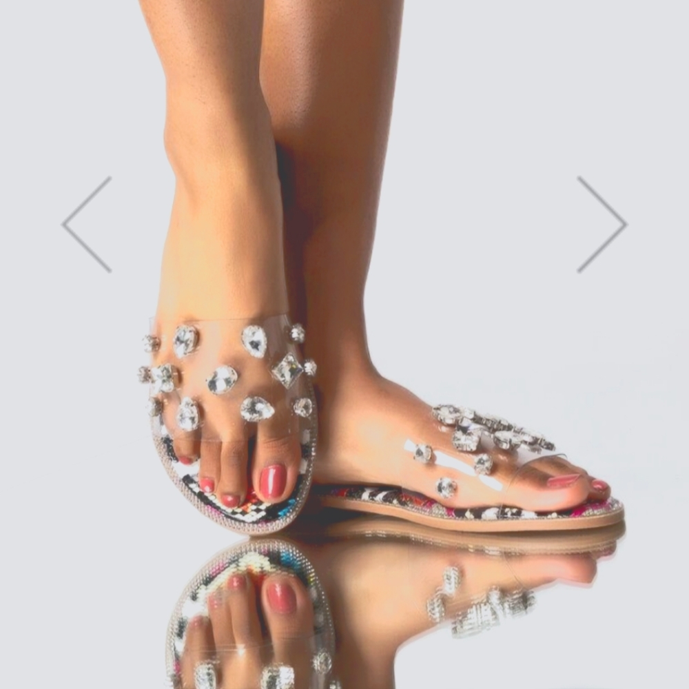 Rhinestone clear Flat sandals multi sole